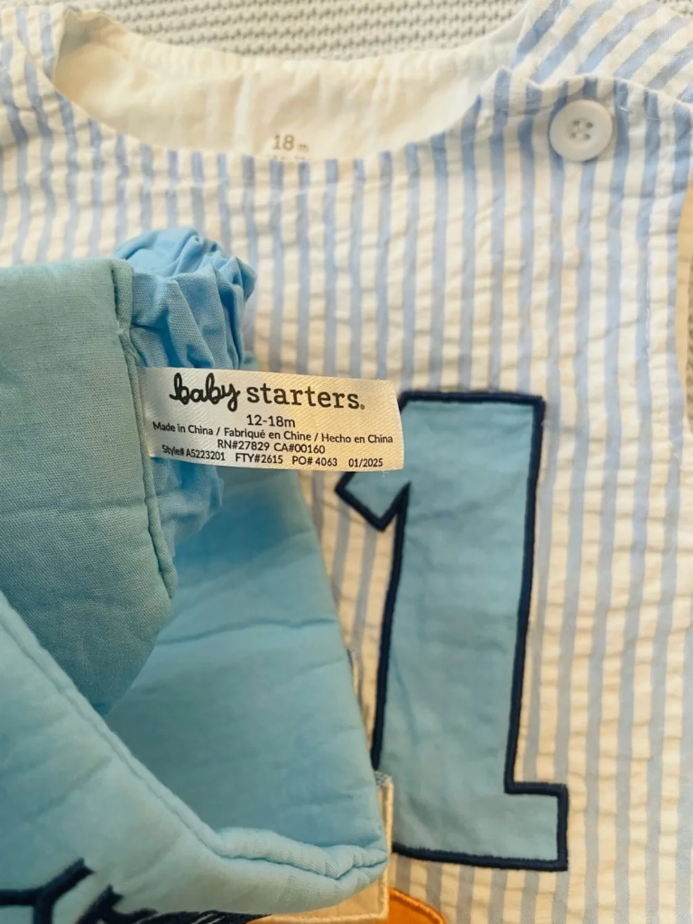 Baby Starters Baby Boys 2-Pc. Shortall & Crown 1st Birthday Set 18 Months - Picture 7 of 8